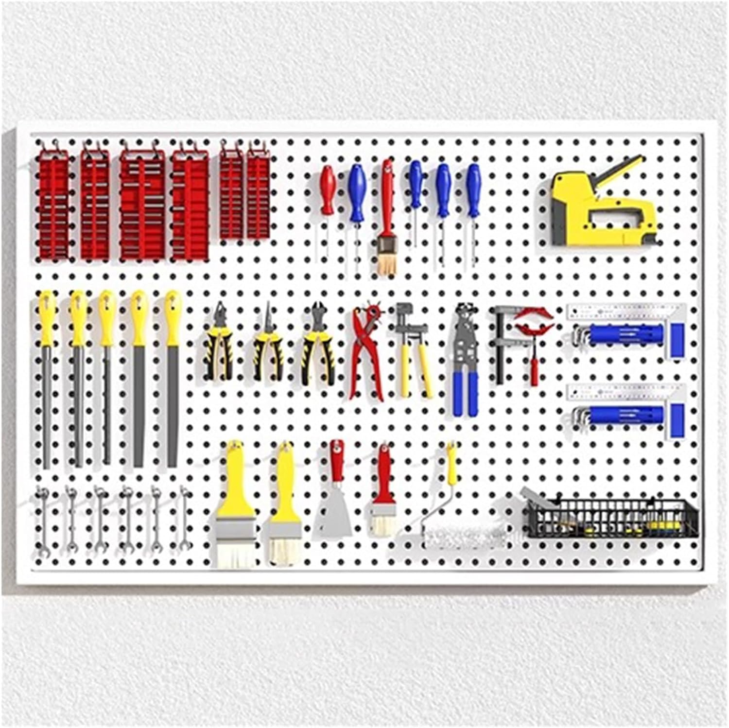 Metal Pegboard Organization Kit, Wall Mounted Tool Organization Holder with Hook, Pegboard Display (White 100x30cm) (White 100x30cm)