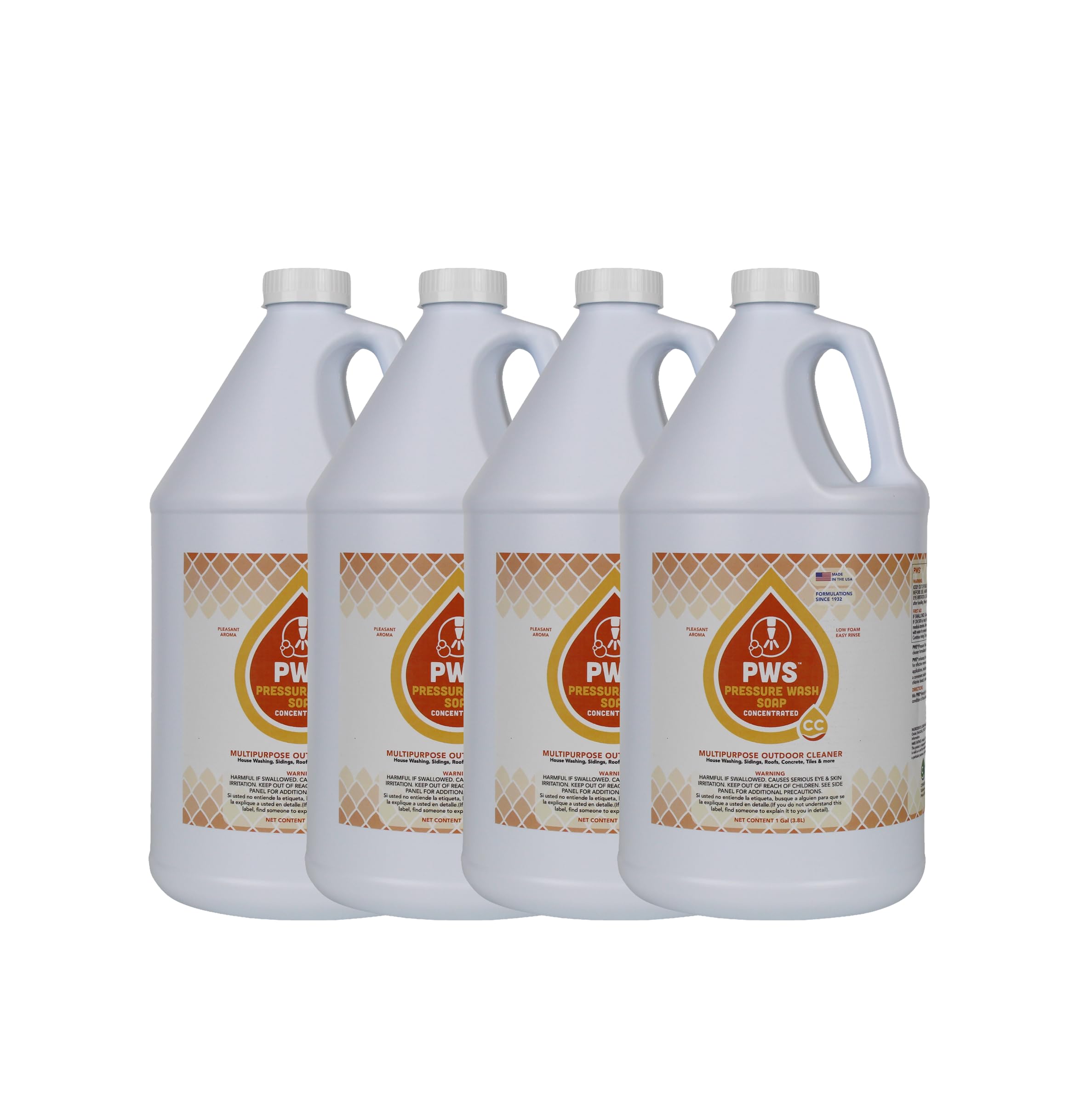 Pressure Wash Soap - Multipurpose Outdoor Cleaner, Soap for Pressure/Soft Wash, for use in Pressure Washers and Scrubbers, House and Siding Wash - 1 Gallon (4)