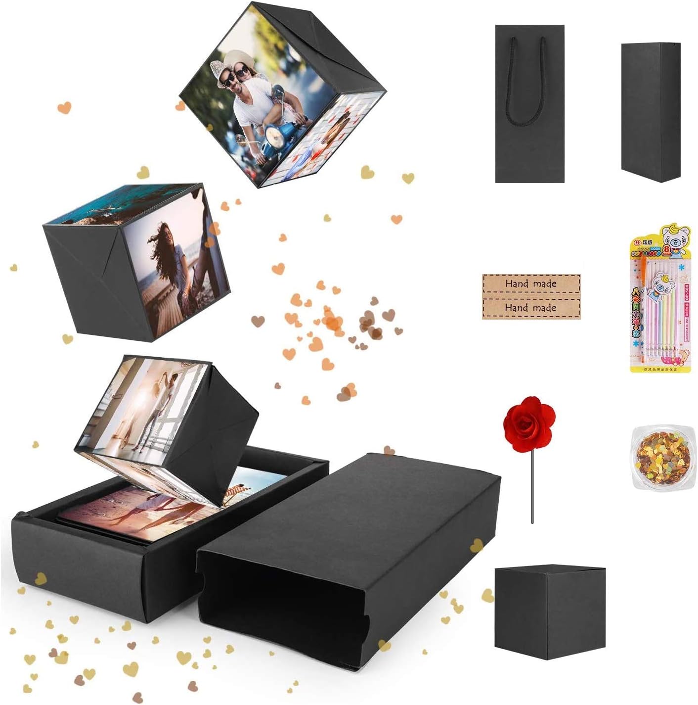 FORIZEN Pop Up Surprise Gift Box, Photo Album, Creative DIY Explosion Box, Photo Album Scrapbook Creative Gift for Wedding, Birthday, Christmas, Valentine's Day, Party Wedding (Black)