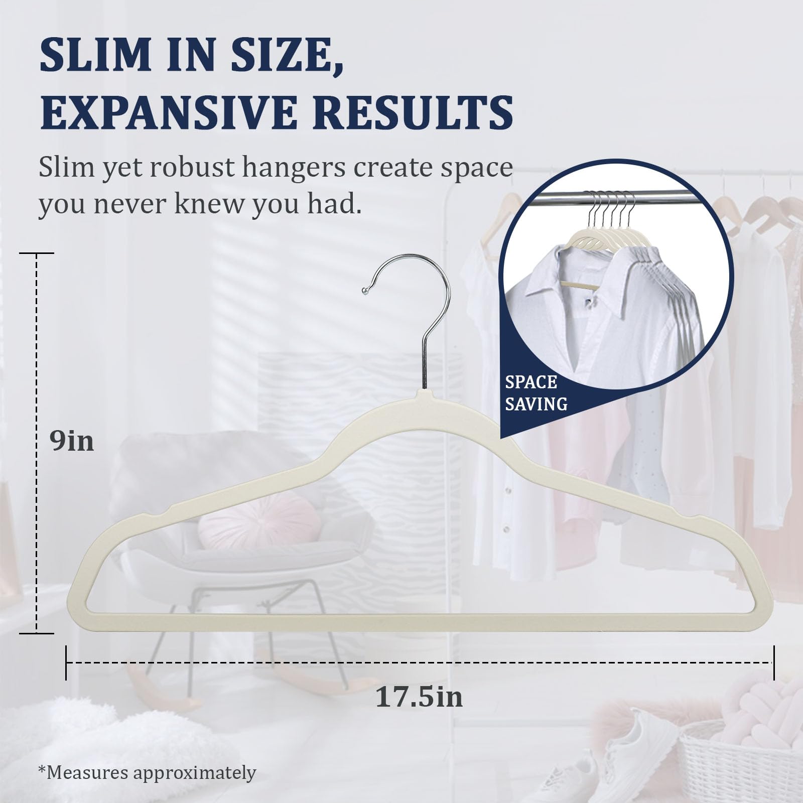 Plastic Hangers 50 Pack Rubber Coated Hangers, Non-Slip and Durable Hangers with Rubber Covering, Space Saving Keeping Closet Organized, Beige