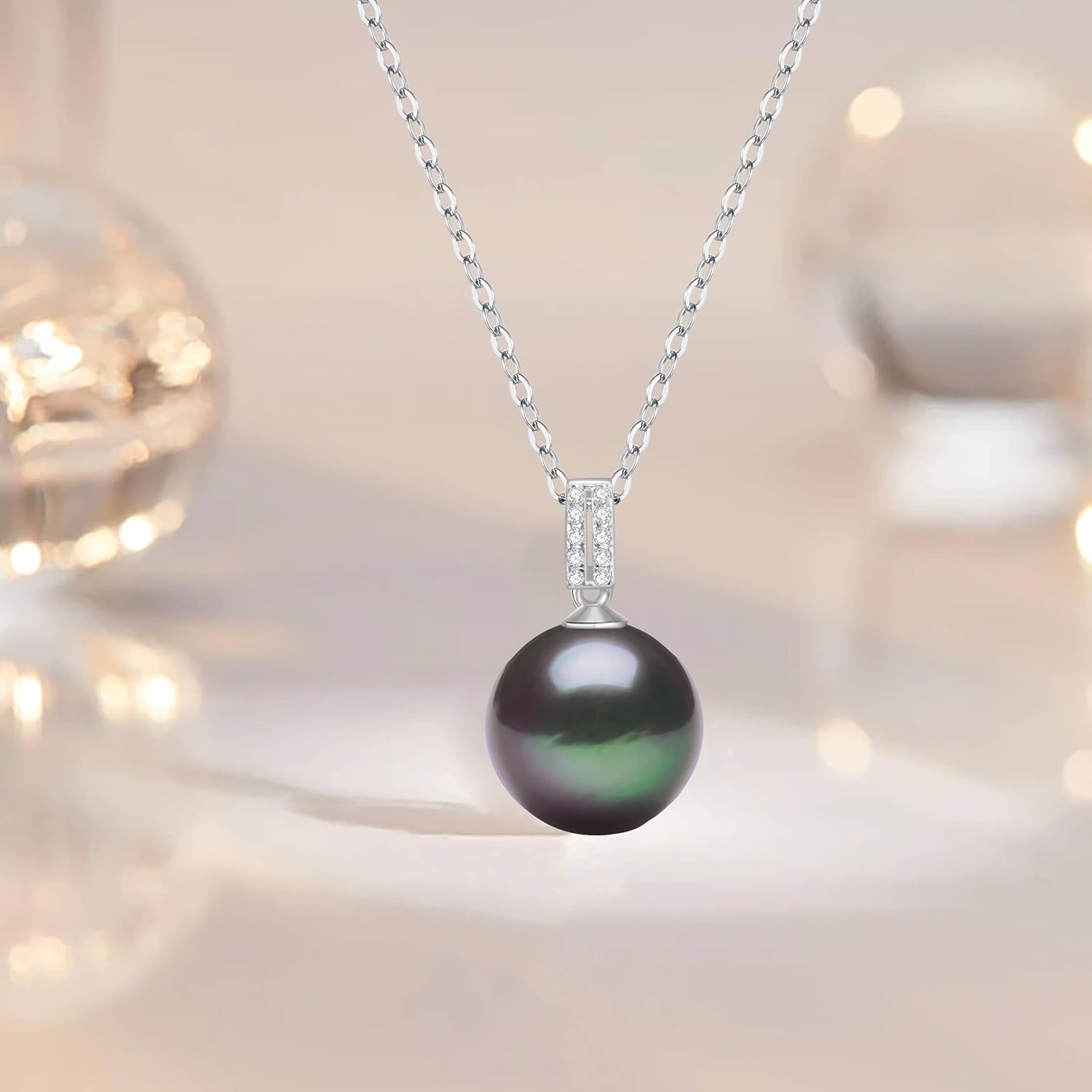 12-13mm Tahitian Black Pearl Pendant Necklace for Women, Genuine Cultured Pearl, 925 Sterling Silver, Simple Elegant Jewelry Gift for Wife Mom Girlfriend - Image 7