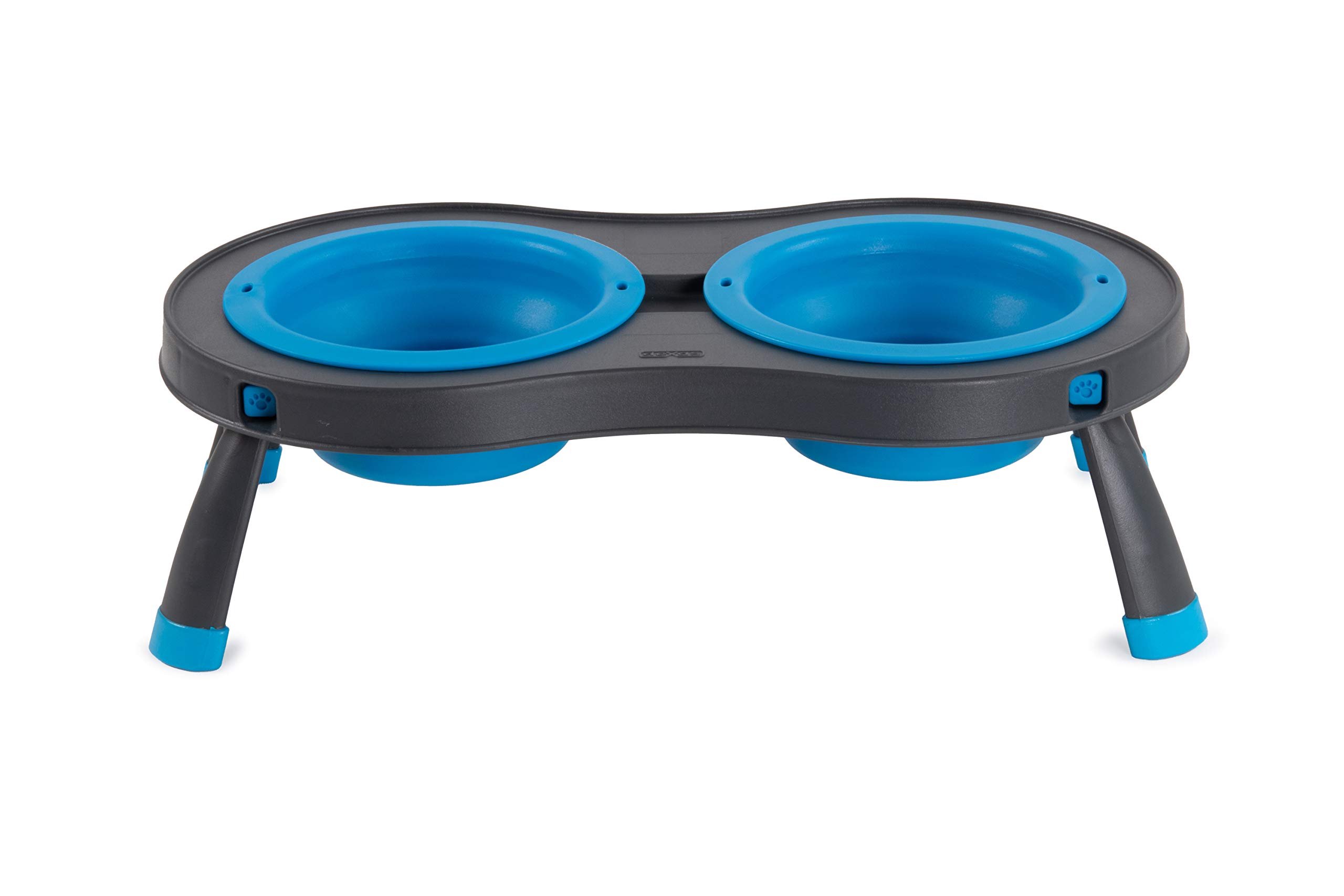Dexas Pets Double Elevated Pet Feeder, Pro Blue, Small/1 Cup Capacity Bowls (PW1004322194)