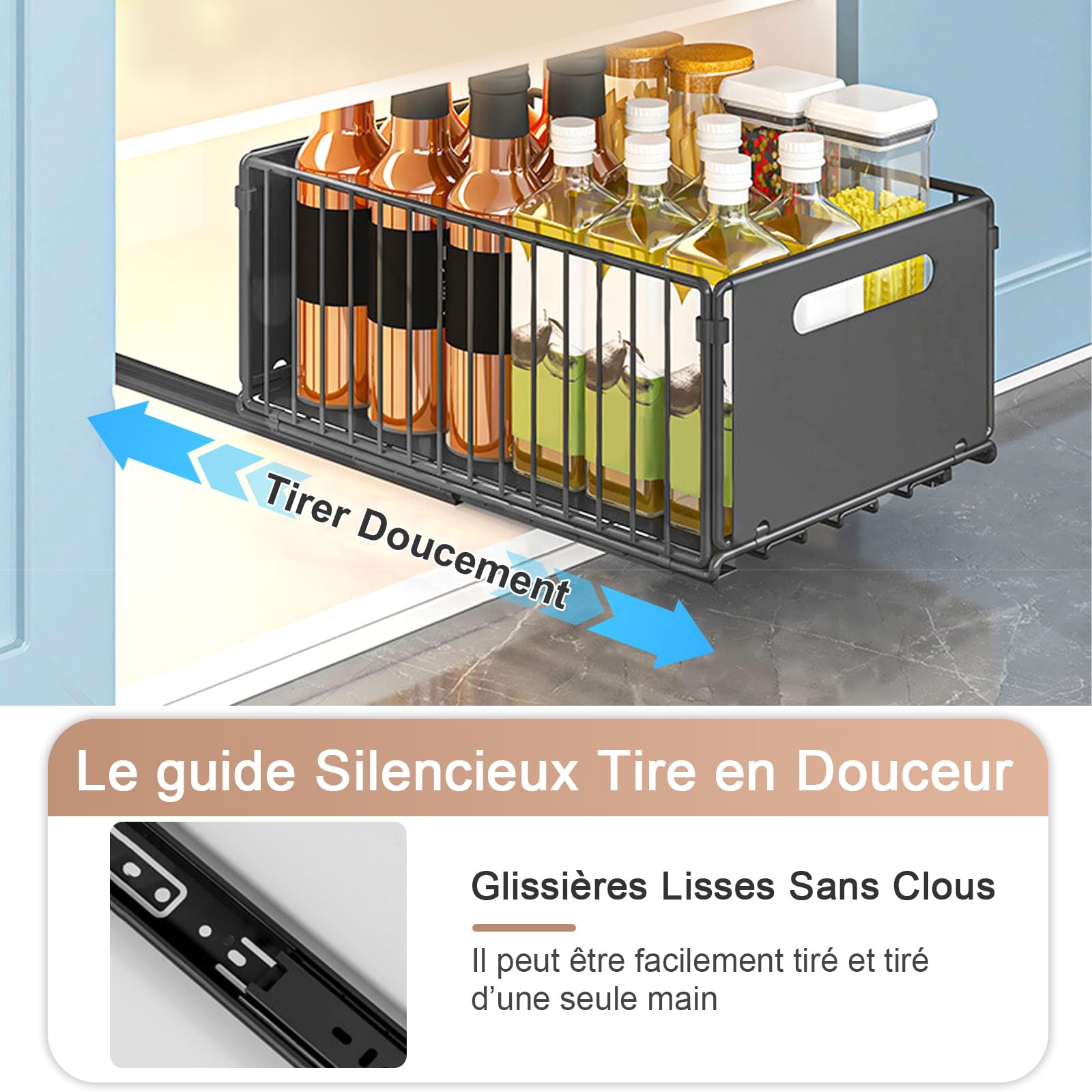 Organisateur de placard extensible pliable - Organiseur de tiroir extensible pour l'organisation des armoires de cuisine (Grand + Petit)