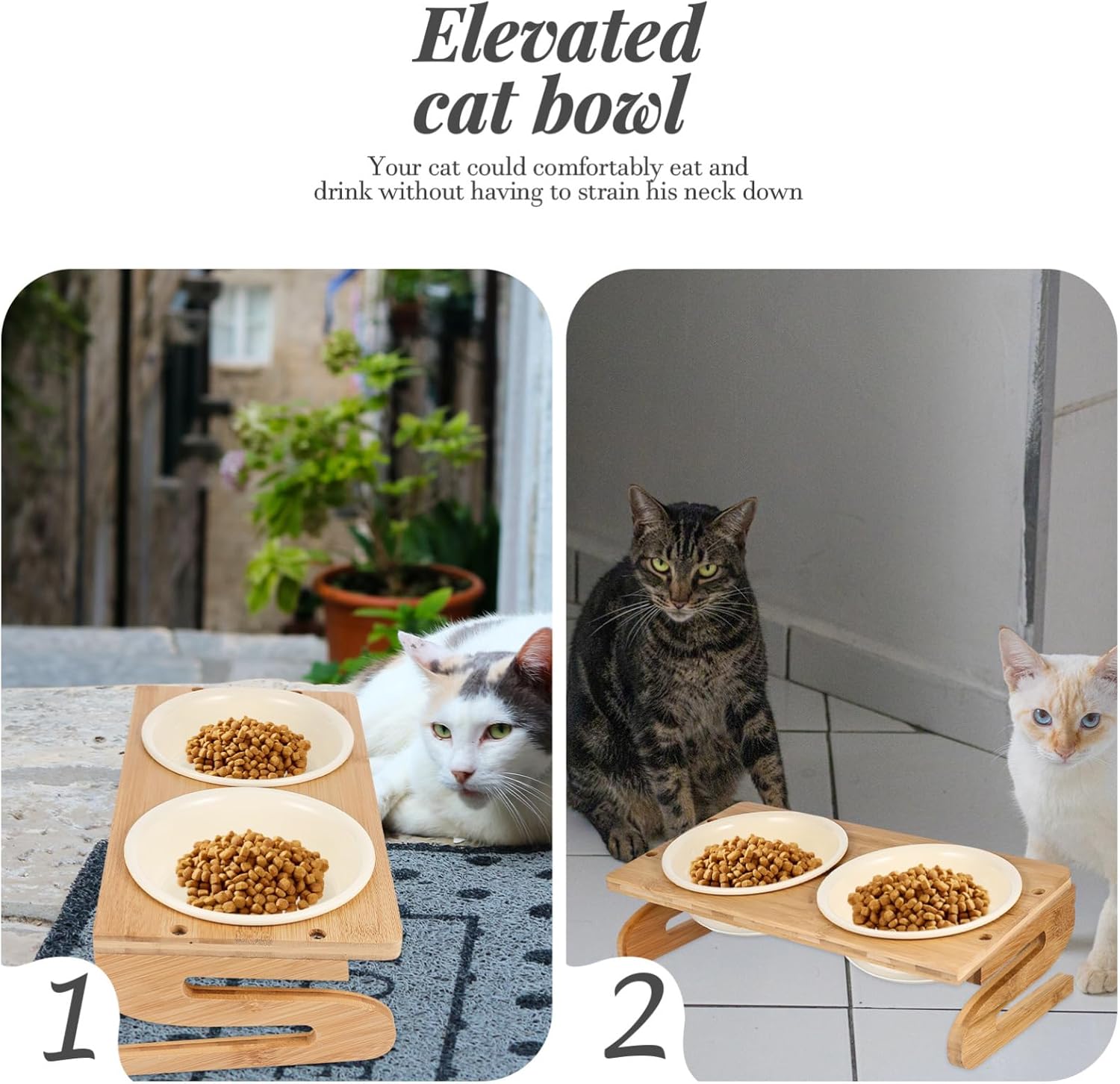 1set Elevated Ceramic Cat Bowl Non- and Ergonomic Design for Comfortable Feeding Includes Two Bowls and Stand Indoor Cat Supply