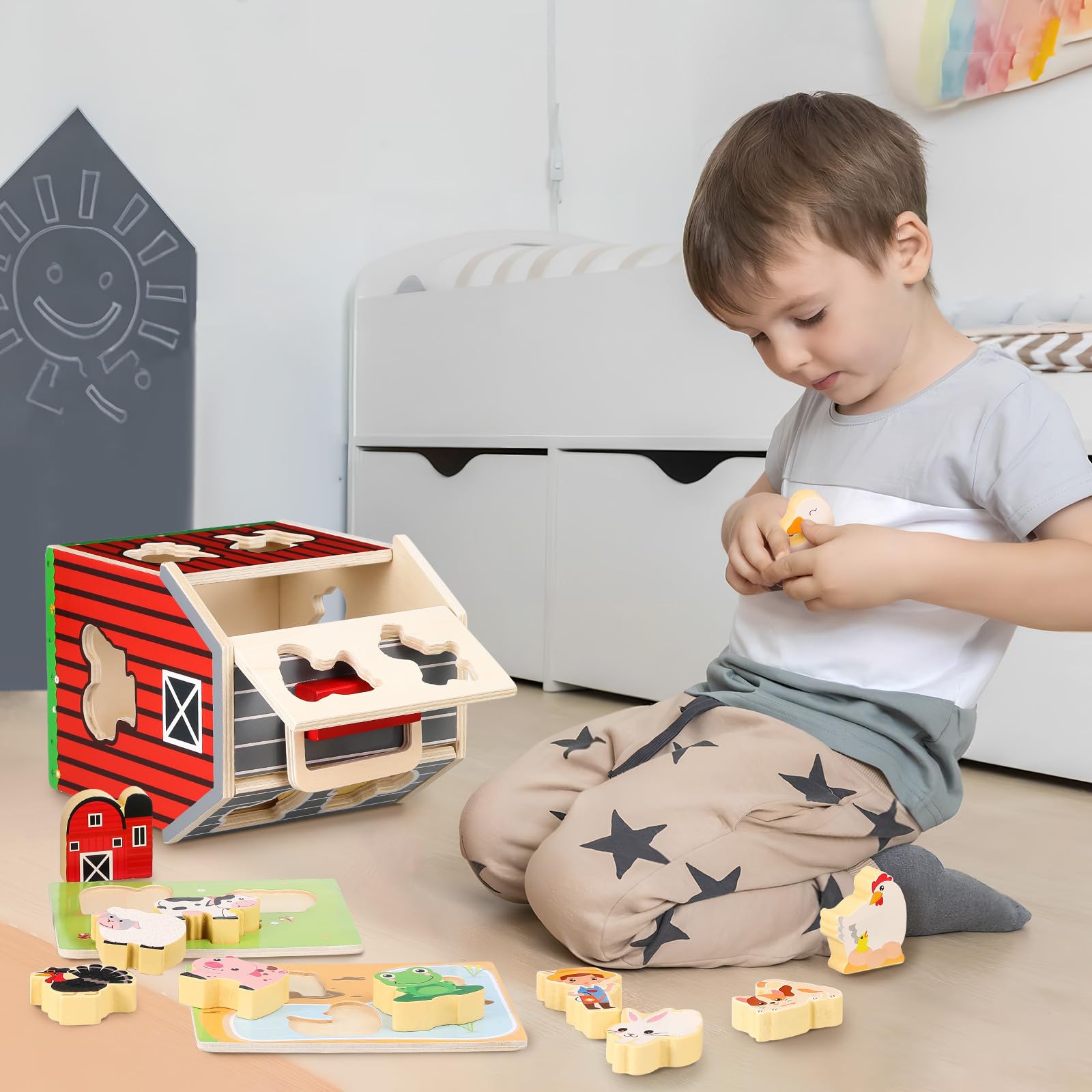 Juego de Granja para Niños de Madera, 1 Set, Animales de Granja