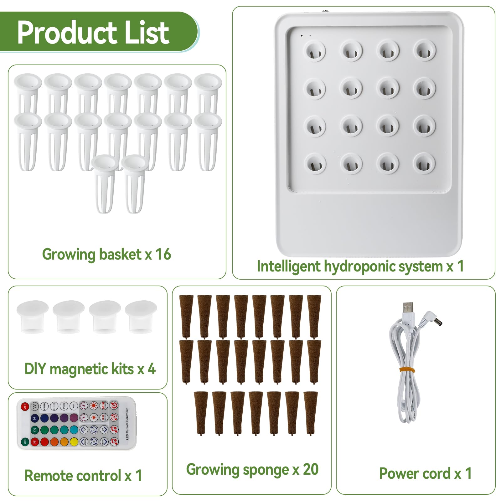 CDIYTOOL Sistema de cultivo hidropónico con luz LED de crecimiento, jardín de hierbas de 16 cápsulas, juego inteligente de germinación de plantas con riego automático, luz ajustable