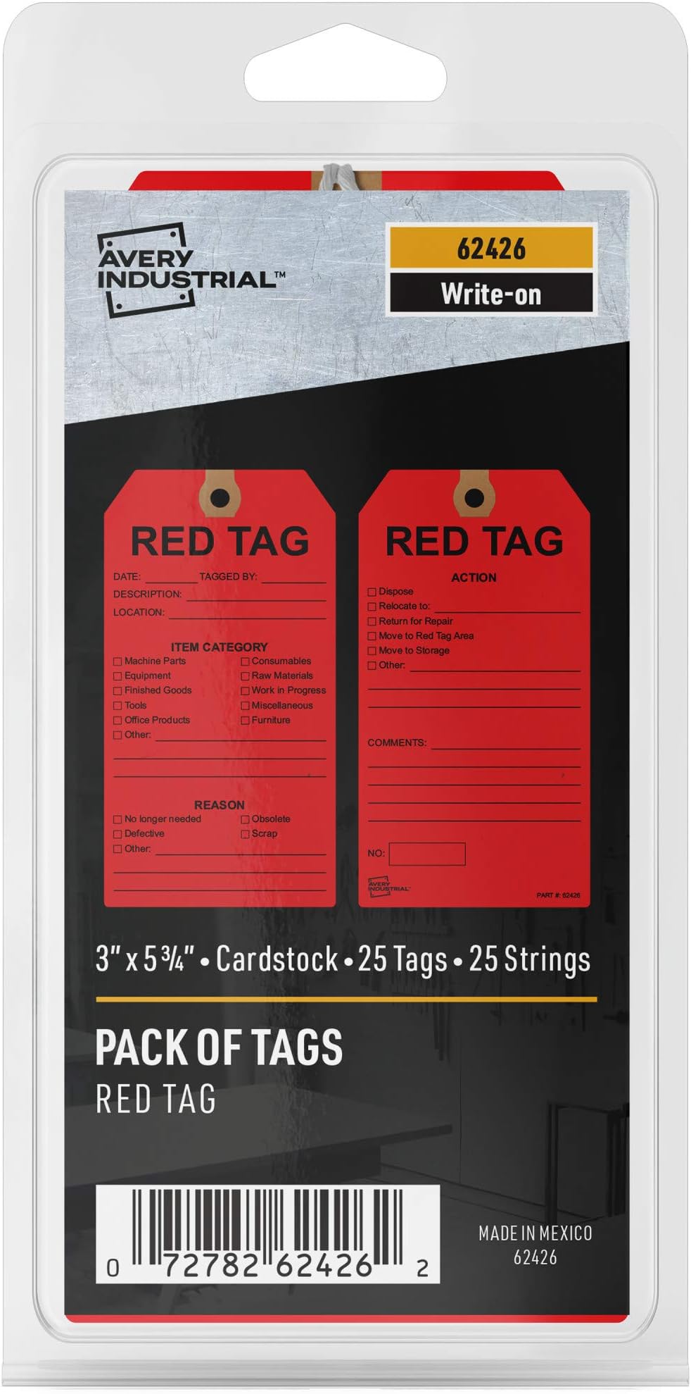 Preprinted 5S Tags with String, 5.75" x 3", RedTags, 25 Write-On Hang Tags (62426)