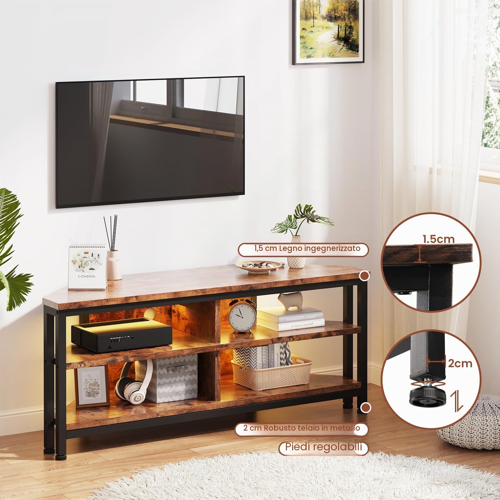 Dripex Mobile TV Credenza bassa Angolo Credenza per TV Tavolo Porta-tv Scaffale per Televisione 106x36x45.5 cm
