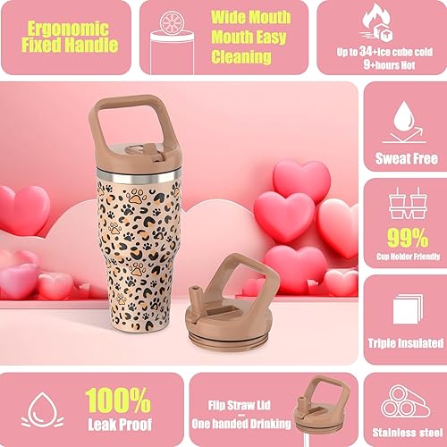 Miniatura 2 de Vaso con asa y popote, a prueba de fugas, botella de agua aislada al vacío, para el hogar, al aire libre, taza de café de viaje de acero inoxidable