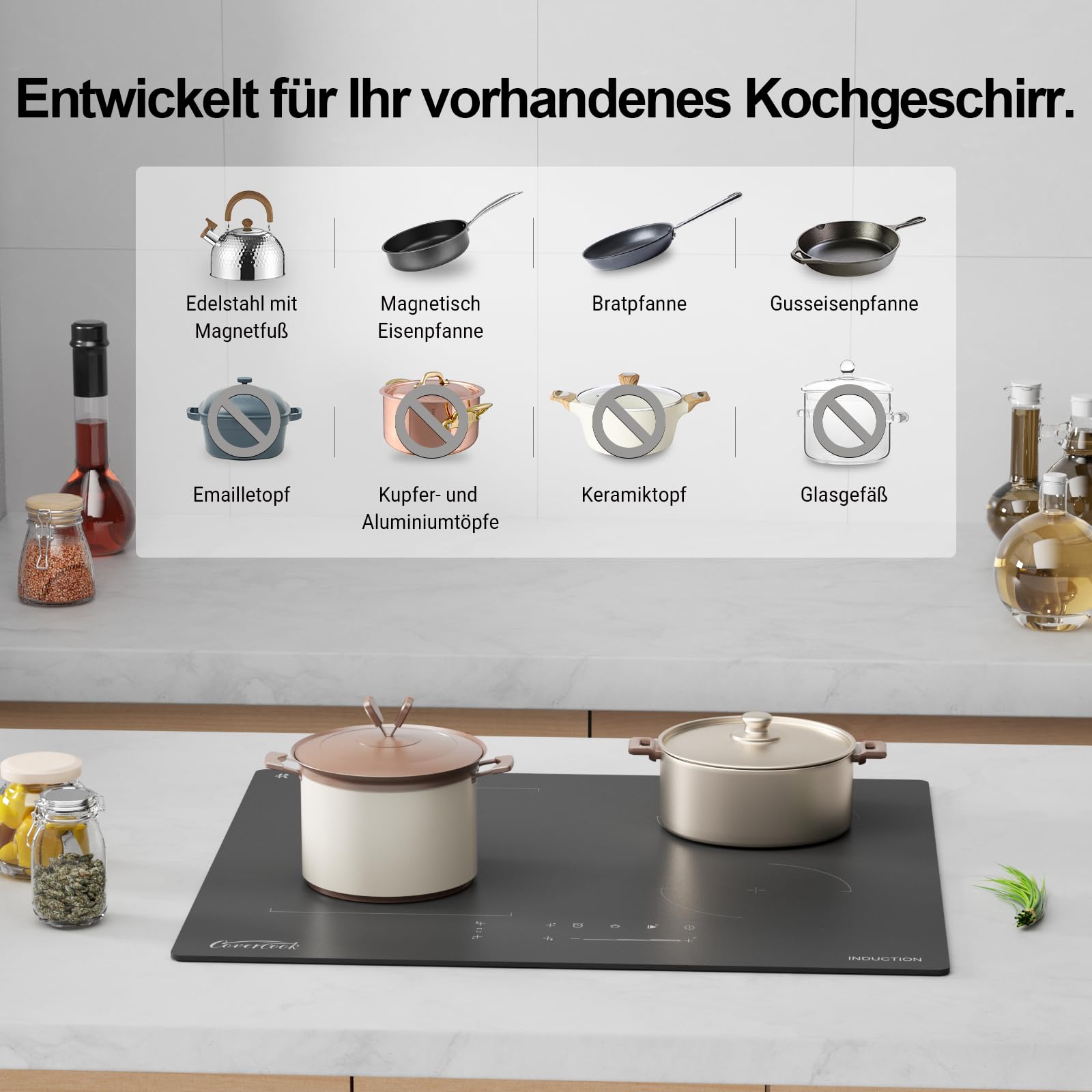 Induktionskochfeld, 60 cm, Glaskeramik, Schwarz, 4 Kochzonen, Touch Control, 7000W, Eingebaut, Timer, Warmhaltefunktion, Brückenzone, Kratzfestes Glas