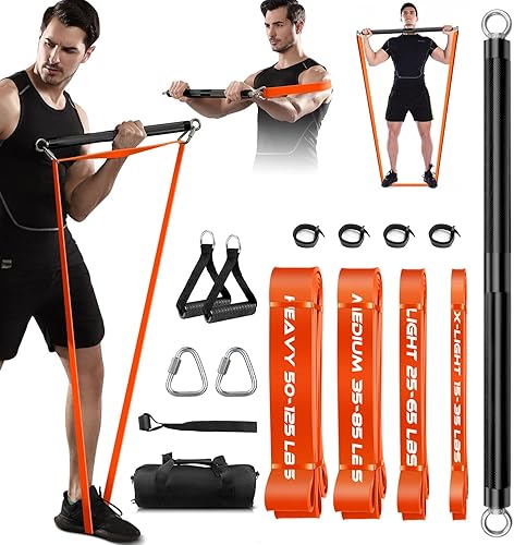 INONIX Resistance Band Bar, 500 LBS Load Workout Bar with Heavy Duty Resistance Bands with Bar for Exercise Chest Press Squats Deadlift Biceps Curl,