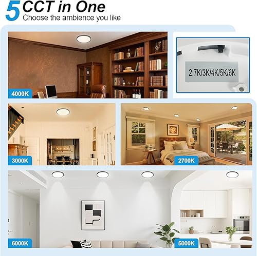 Miniatura 4 de DLLT - Lámpara de techo LED empotrada 12 pulgadas, súper delgada, regulable y 5CCT (2700-6000 K), accesorios de iluminación de techo para cocina, 24