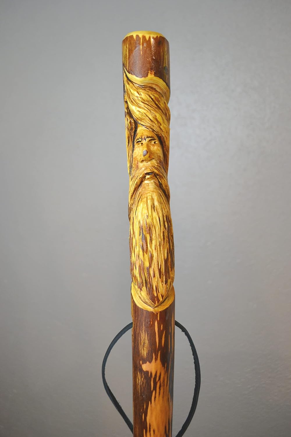 Walking Stick with Wood Spirit Carving on 72" Hardwood Hiking Staff