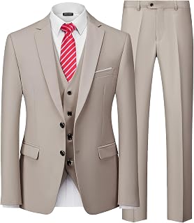 Men’s 3 Piece Suit Blazer, Slim Fit Tux with 2 Button, Jacket Vest Pants & Tie Set for Party, Wedding and Business