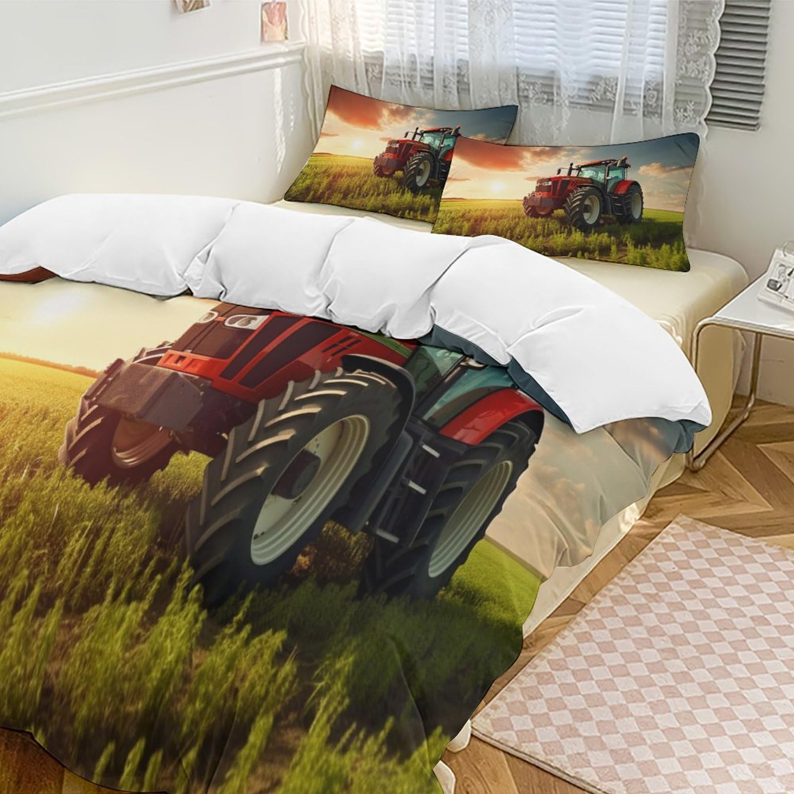 Traktor Bettwäsche 3 Teilig, Bettbezüge Bettgarnitur Aus Mikrofaser, Erwachsene Teenager Kinder Bettbezug + Kissenbezug King(220x240cm)