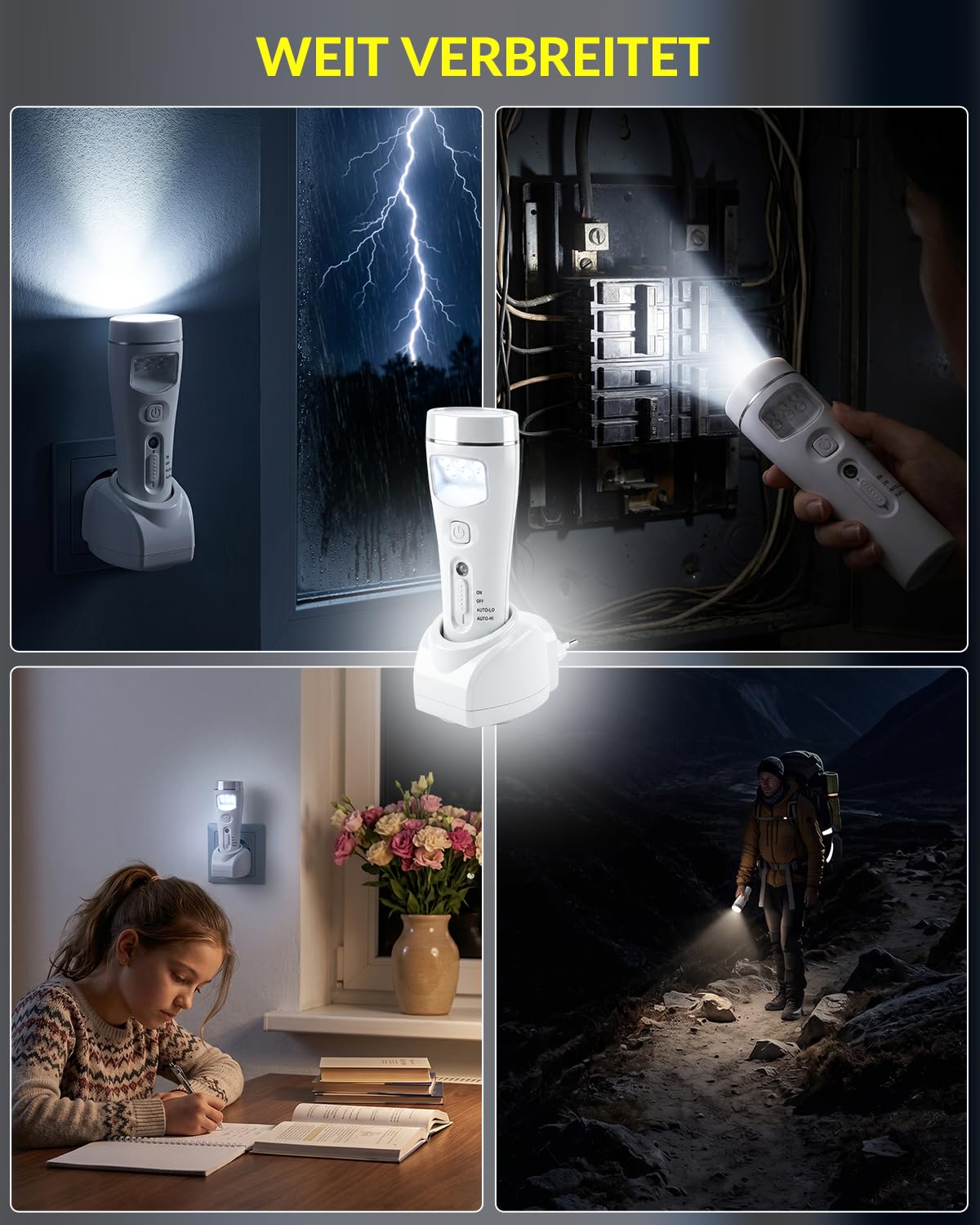 Klarlight 2 Stücke Wiederaufladbare Notleuchten für Stromausfall zu Hause, Automatische Einschaltung Stromausfall Nacht Licht Taschenlampe, EU Stecken Sie Wandtaschenlampe mit Lichtsensor für Hurrikan