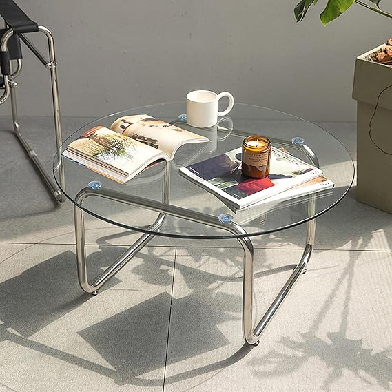 Glass Side Table, Modern Round Coffee Tables, Center Table, Small Sofa End Table, Suitable for Living Room, Office, Balcony(50 cm/20in,60cm/24in)