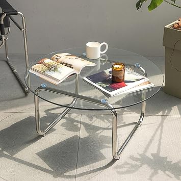 Glass Side Table, Modern Round Coffee Tables, Center Table, Small Sofa End Table, Suitable for Living Room, Office, Balcony(50 cm/20in,60cm/24in)