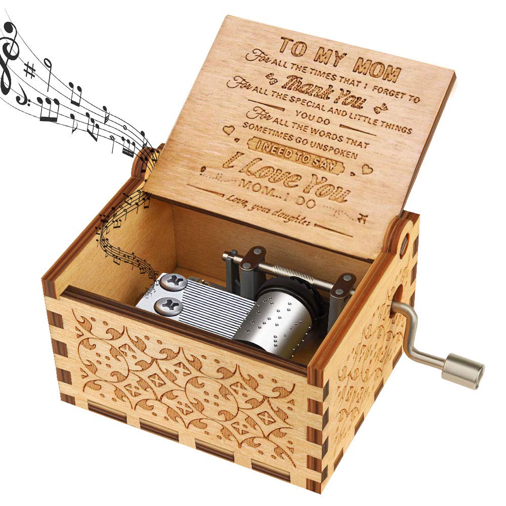 RUYE You are My Sunshine Music Box, Hand Crank Musical Box Vintage Wood Carved Engraved Musical Box-Gifts for Birthday/Christmas/Valentine's Day (Red)