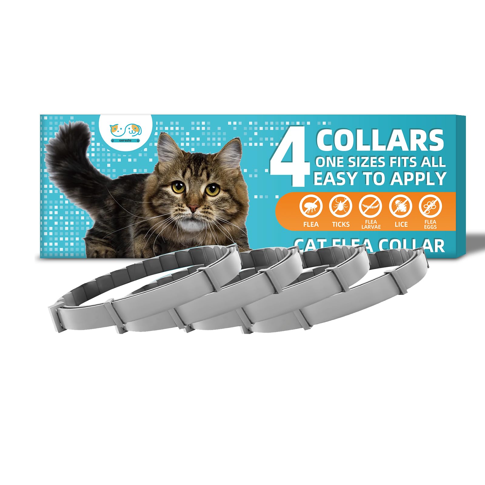 4 Collares antiparasitarios para Gatos de más de 8 kg, Elimina pulgas, garrapatas, piojos y Protege del Riesgo de transmisión, hasta 8 Meses, Talla 38cm