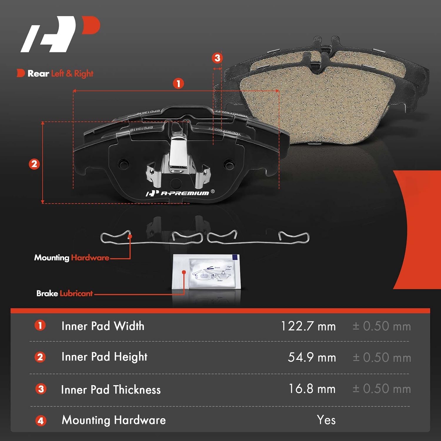 A-Premium Rear Ceramic Brake Pads Set Compatible with Mercedes-Benz Models - E400 2017, C250/GLK350 2010-2015, C230 2008-2009, C300 2008-2014, C350 2008-2015, E350 10-14, GLK250 13-15, E550 10-17
