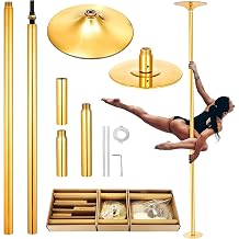 Indoor Pole Dance Pole, 45 mm Heavy Pole Dance Stage, Static & Rotating, Adjustable from 216 to 279 cm, Portable Removable Dances Strip Bar, Dance Bar, Gold