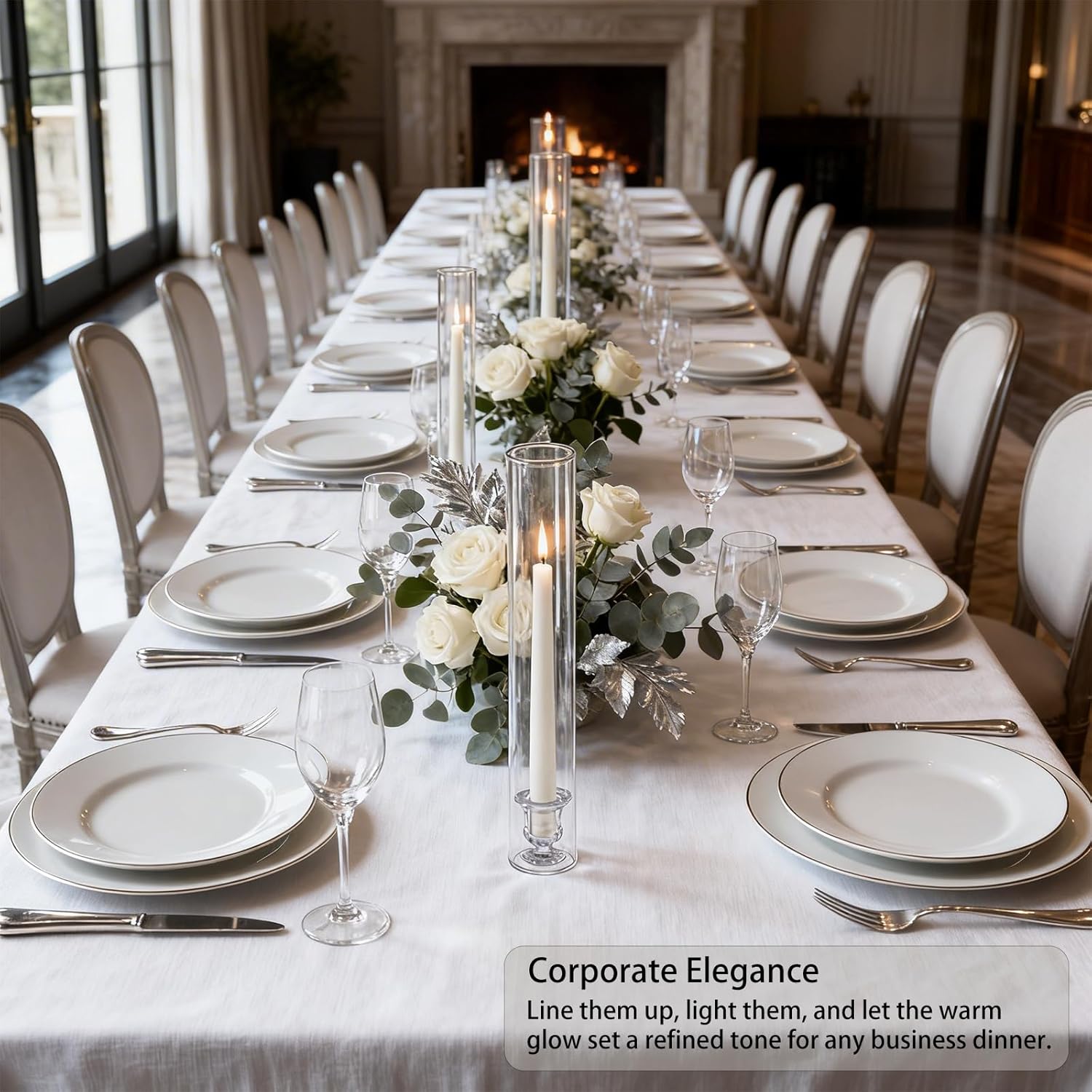 Glass Hurricane Candle Holders – 12 Clear Cylinder Covers & 12 Taper Candlestick Holders, 2.6" D x 13.8" H Windproof Candle Holders for Wedding, Patio Table, Outdoor Christmas Party Décor (12)