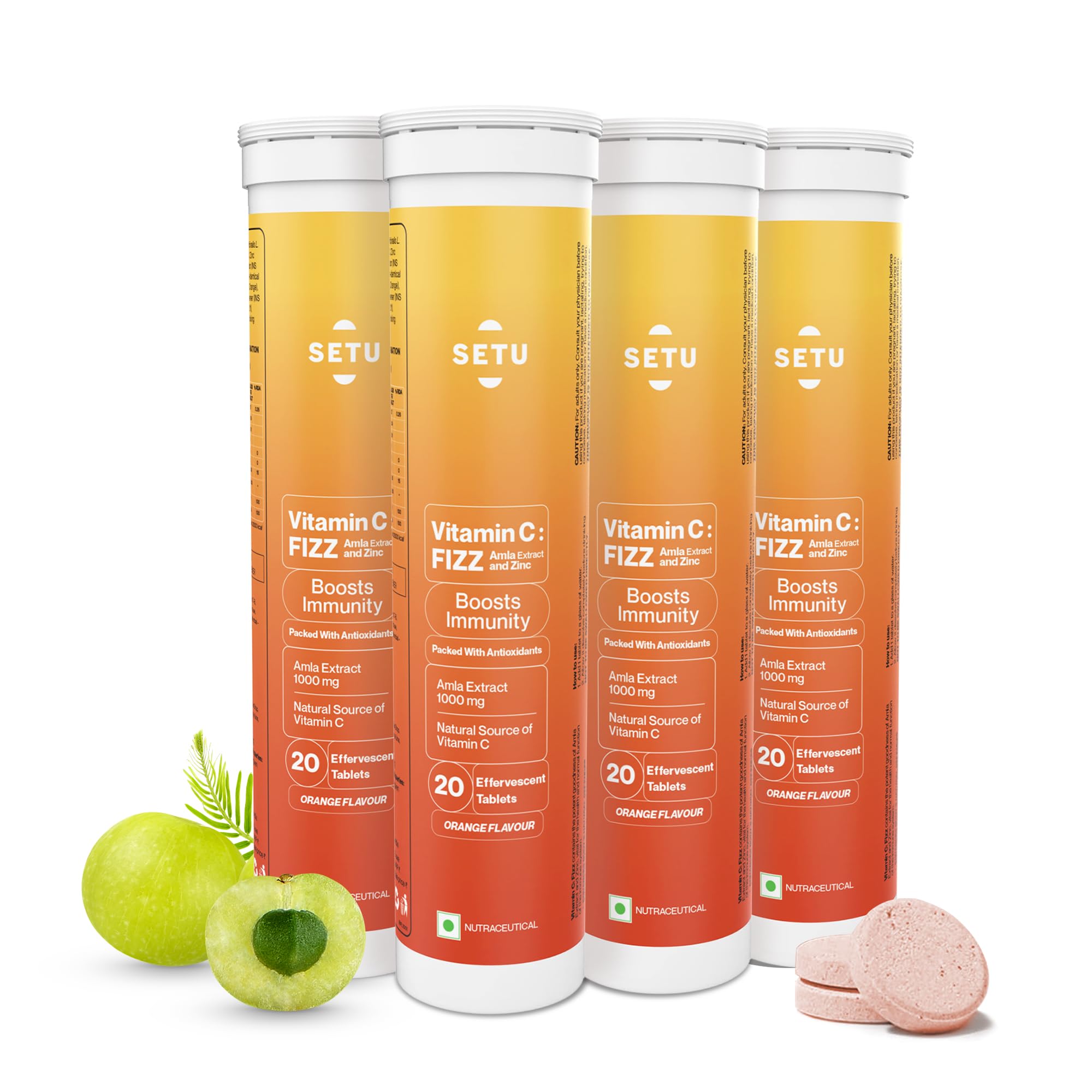 Setu Vitamin C: Fizz - 80 Effervescent Tablets (Pack of 4) | Amla Extract and Zinc, Boost Immunity, Skin | Orange Flavour (B0CG95MFWK) Amazon Price History, Amazon Price Tracker