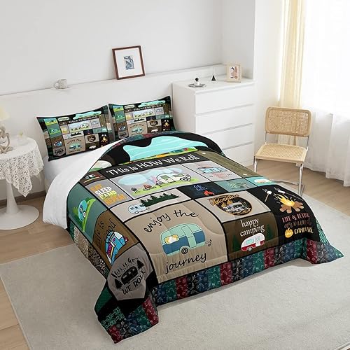 Miniatura 2 de Juego de edredón con temática de cámper, juego de ropa de cama para niños, niñas, mujeres, adultos, caricaturas, coches de caricatura, juego de