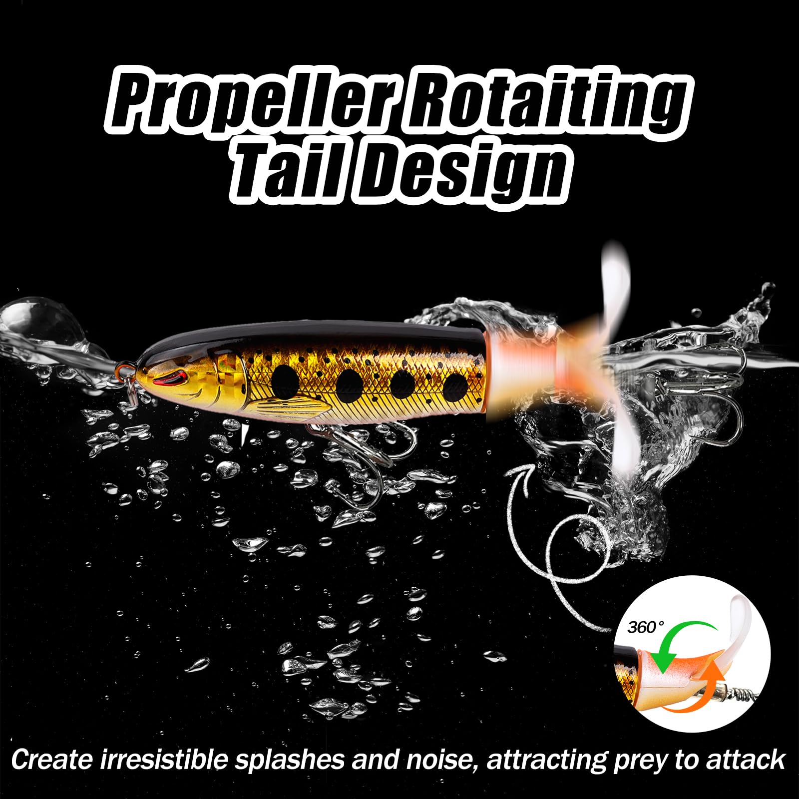 Señuelos Topwater para la Pesca de lubinas con Cola de hélice Crankbaits para lubinas truchas y lucios Agua Dulce Agua Salada 5 Unidades FS/YE-04
