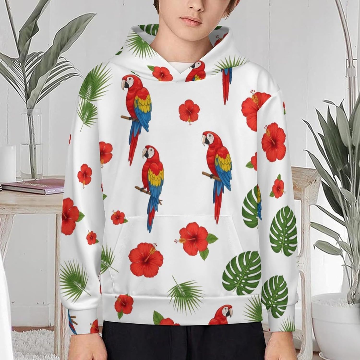 Parrot Flowers Hoodies for Teen Girls Youth Long Sleeve Hooded Sweatshirts Pullover Tops Fall Clothes