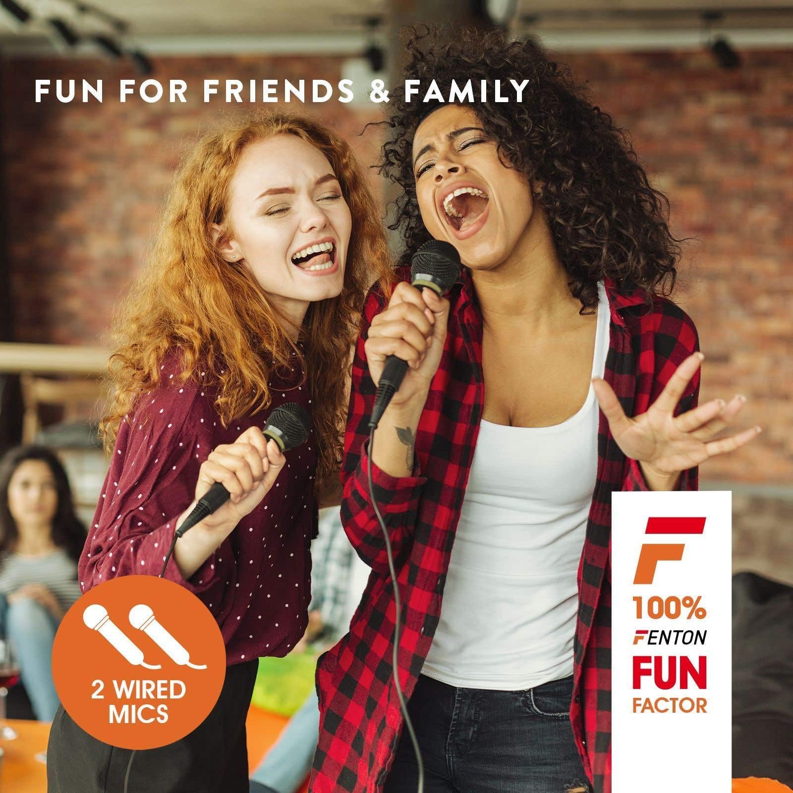 Karaoke Set Voor Volwassenen met LED - Fenton LIVE280 - 2 Microfoons - Bluetooth - AUX
