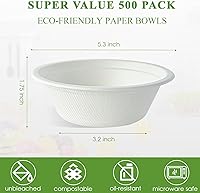 Vista 3 de Vplus Paquete de 500 Tazones de Papel de 12 OZ a Granel, Desechables Compostables, Bagazo Ecológico, Tazones Extra Resistentes Perfectos
