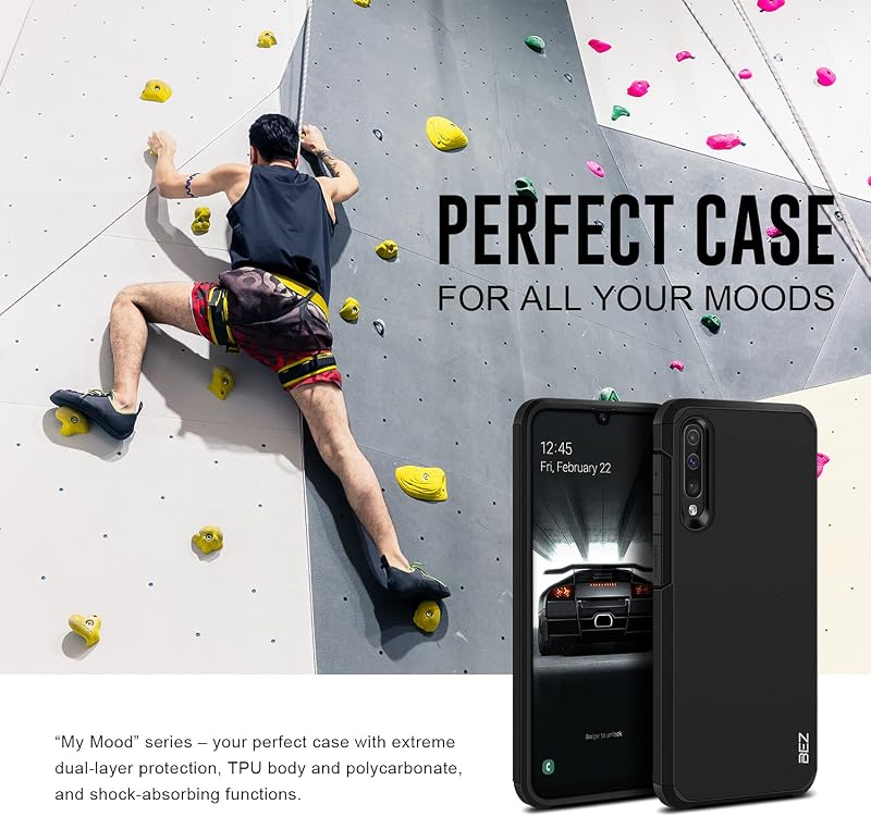 BEZ Páncél Tok Samsung Galaxy A50 / A30s Telefonhoz - Dupla Rétegű Ütésálló Védőtok Emelt Peremmel, Fekete
