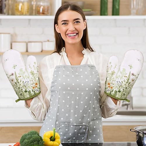 Miniatura 2 de Juego de 6 manoplas de horno y soportes para macetas con diseño floral, toallas de cocina absorbentes para cocinar, hornear, asar a la parrilla