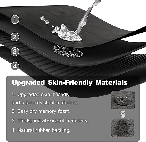 Miniatura 6 de Tapete de baño negro, antideslizante, lavable, delgado, absorbente, de secado rápido, se adapta debajo de la puerta, tapete de baño, perfecto para