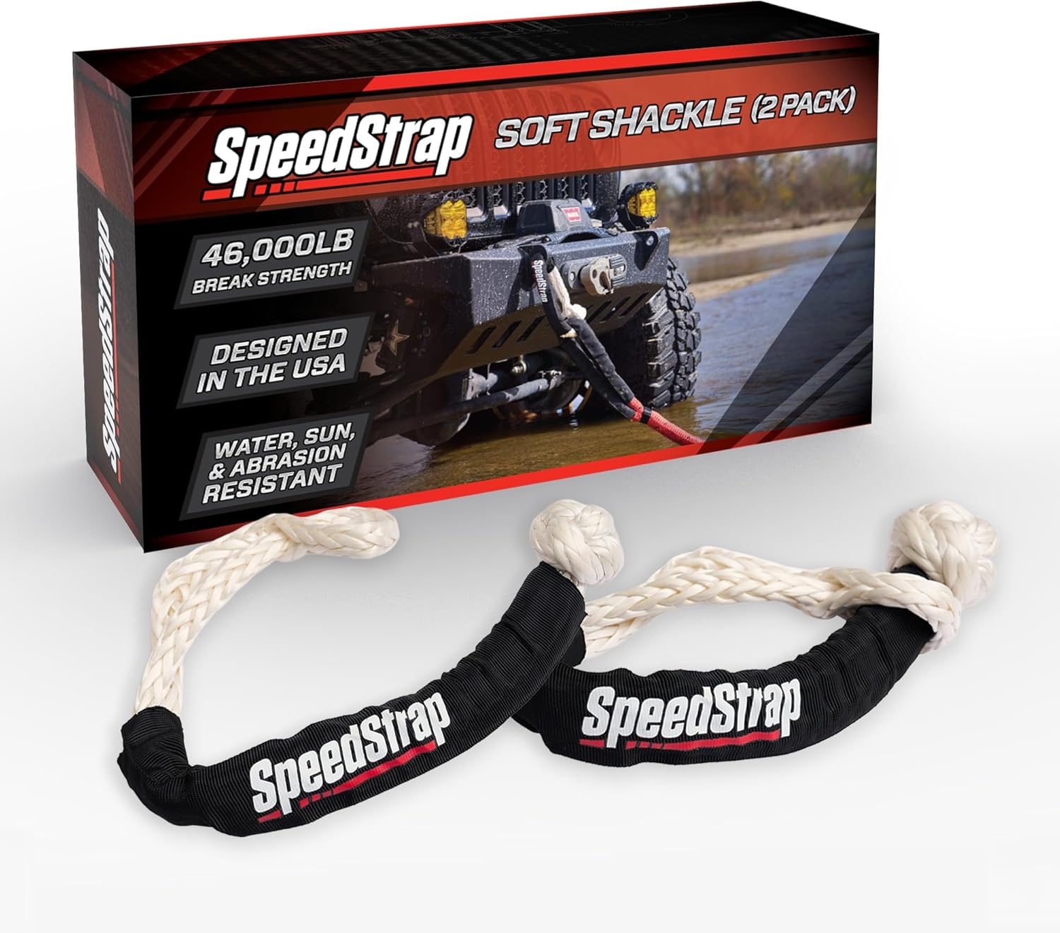 SpeedStrap Synthetic Soft Shackle Rope (2-Pack) - 1/2 Inch x 22 Inch (46,000lb Min Break Strength) Offroad Soft Shackle Recovery Kit for Truck, UTV, ATV - Compatible with Wrangler, Toyota, Ford, RZR