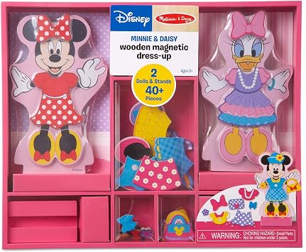 Melissa & Doug Disney Minnie Mouse & Daisy Duck Magnetic Dress-Up Wooden Dolls Pretend Play Set 40+ pcs Minnie Mouse Toys, Disney Dress Up Dolls for Preschoolers & Kids Ages 3+