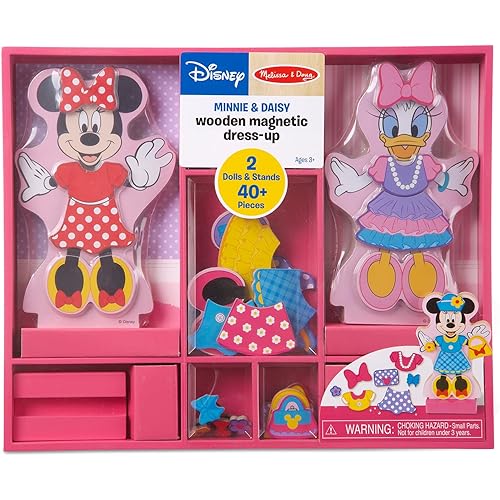 Melissa & Doug Disney Minnie Mouse & Daisy Duck Magnetic Dress-Up Wooden Dolls – Pretend Play Set (40+ pcs) Minnie Mouse Toys, Disney Dress Up Dolls for Preschoolers & Kids Ages 3+