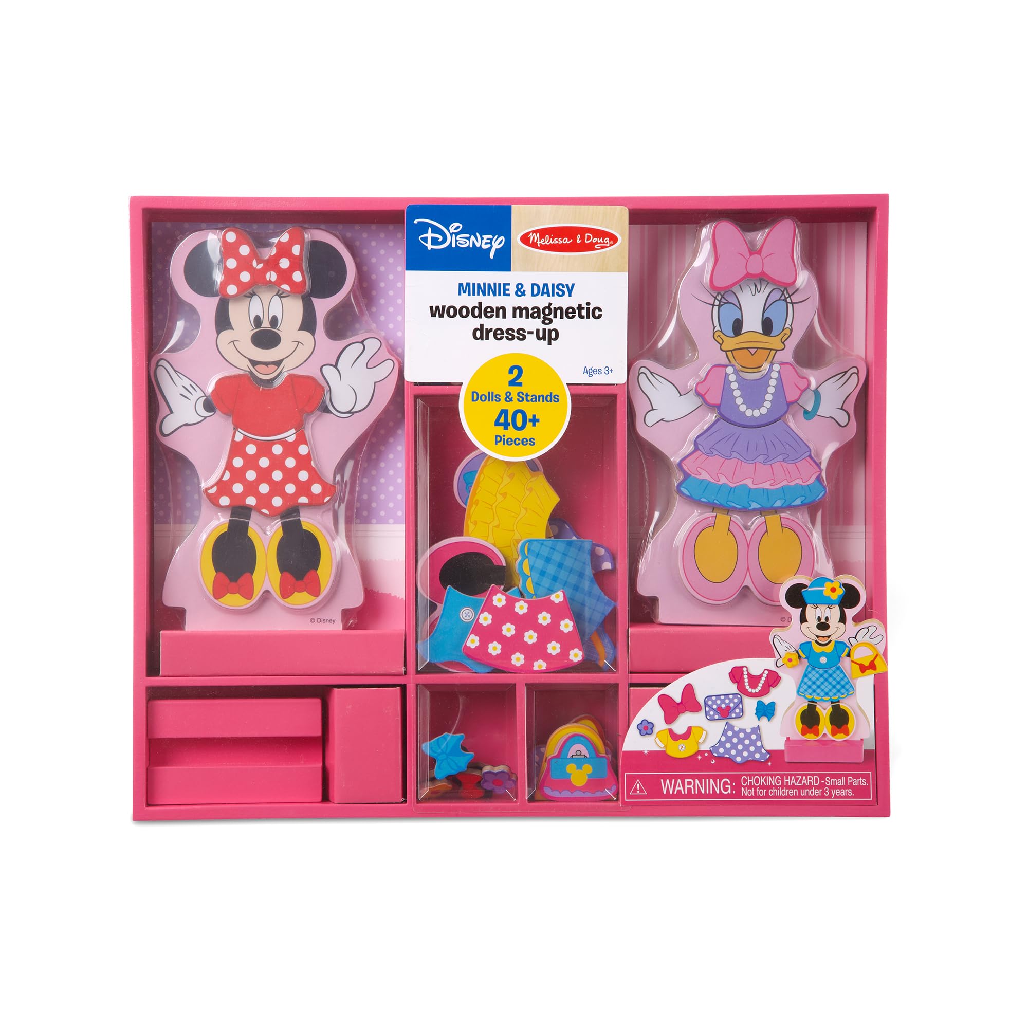 Melissa & Doug Disney Minnie Mouse & Daisy Duck Magnetic Dress-Up Wooden Dolls – Pretend Play Set (40+ pcs) Minnie Mouse Toys, Disney Dress Up Dolls for Preschoolers & Kids Ages 3+