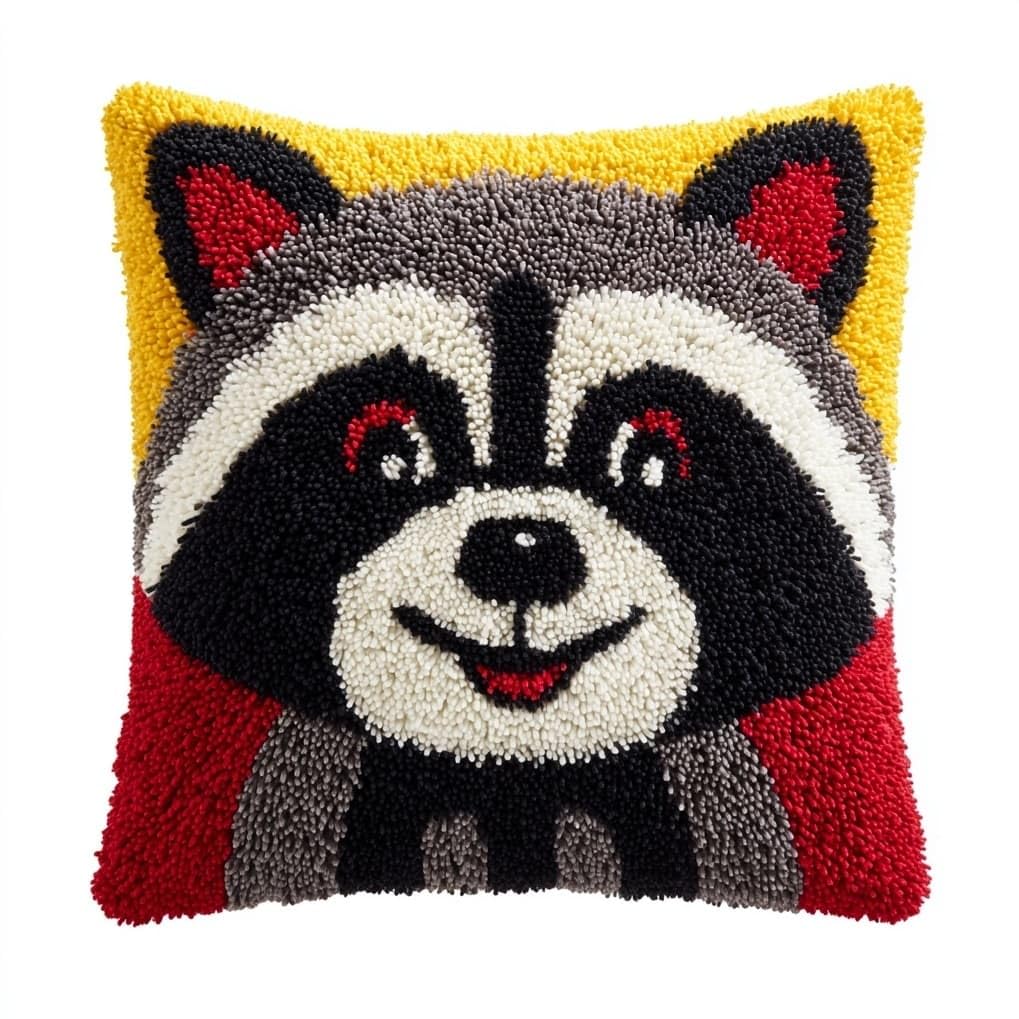 AxiangziK Creative Latch Hook Pillow Kit,Smiling Raccoon