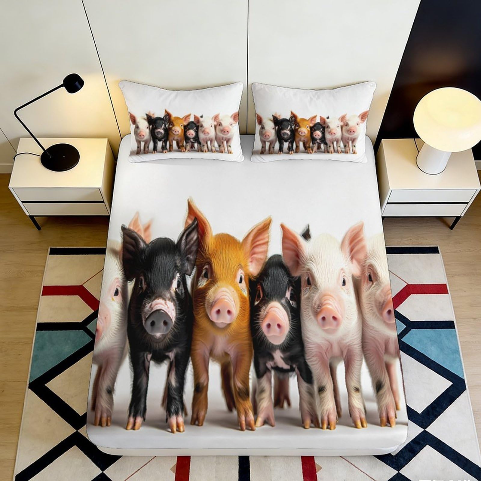 Dhbaneiok Style-6 3D Printed Cute Pig Cartoon Fitted Sheet Microfiber Soft Breathable Farm Animal Mattress Cover For Bedroom Guest Room Decor 90X200x25cm