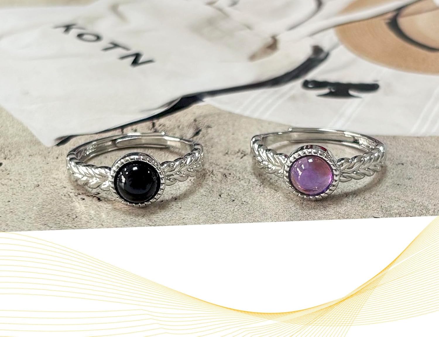 Black Onyx Ring, Natural Black Stone Rings for Women, Adjustable Pinky Ring for Men - Image 6