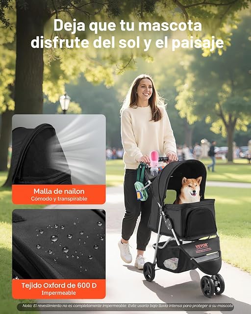 Foto 3 de 8 de VEVOR Cochecito para Mascotas Capacidad 16kg Carrito Plegable para Perros de 3 Ruedas con Ventana de Malla…