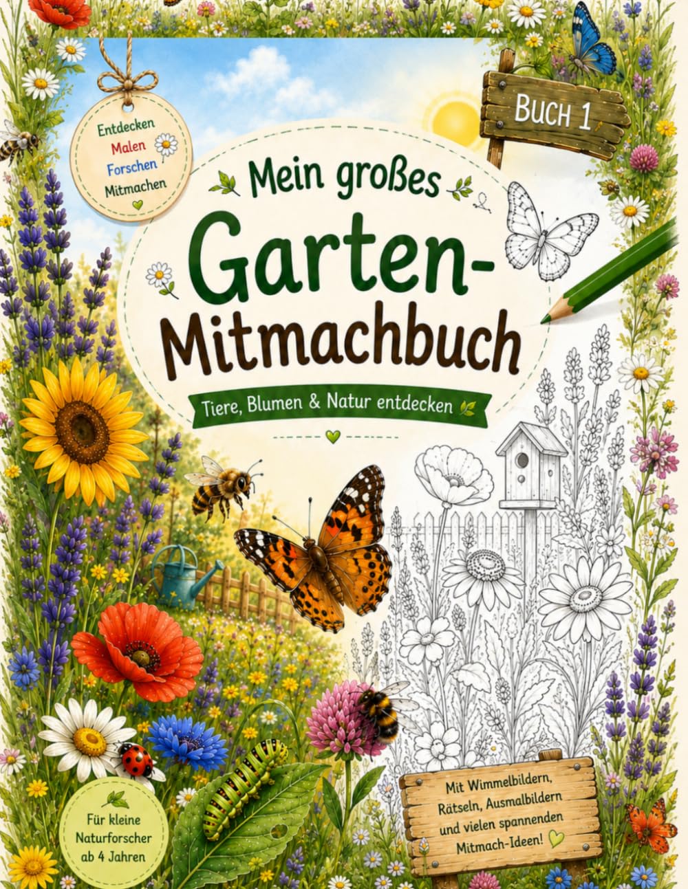 Mein großes Garten-Mitmachbuch: Tiere, Blumen & Natur entdecken: Mit Wimmelbildern, Rätseln, Ausmalbildern und Mitmach-Ideen (Gartenforscher-Mitmachbücher – Entdecken, Staunen, Mitmachen!)