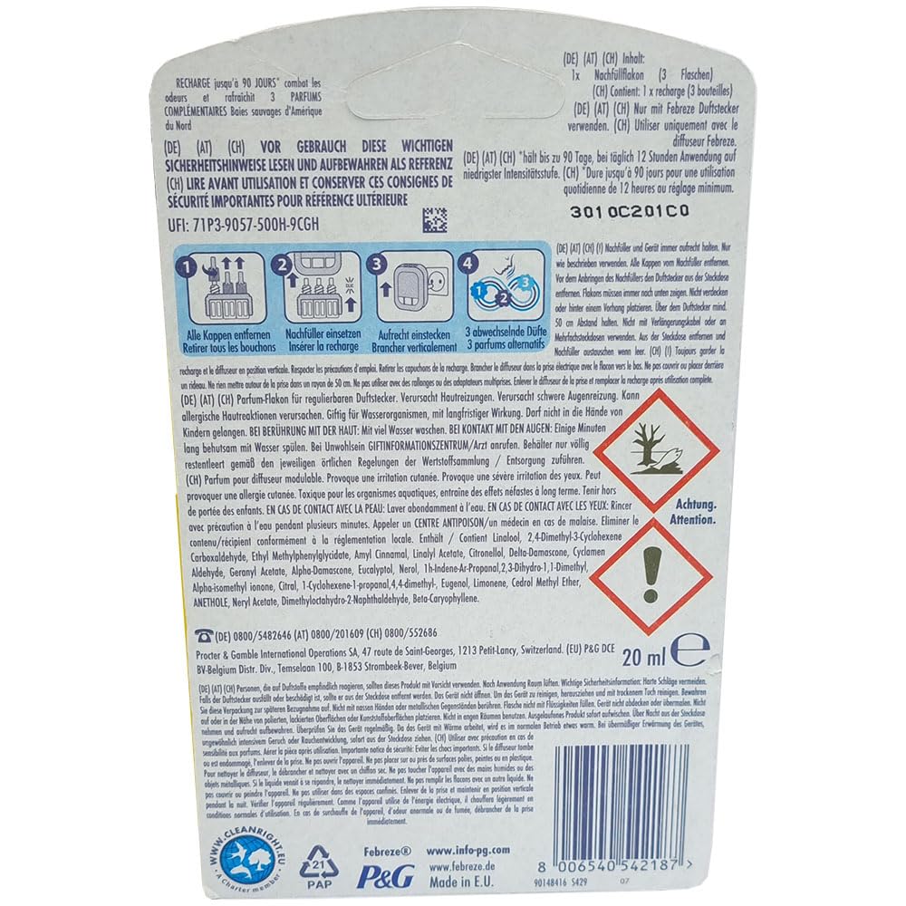 Febreze 3Volution Nordamerika Wildbeere Nachfüllflakon 9 x 20ml - bis zu 90 Tage - Bekämpft Gerüche und erfrischt - Limited Edition