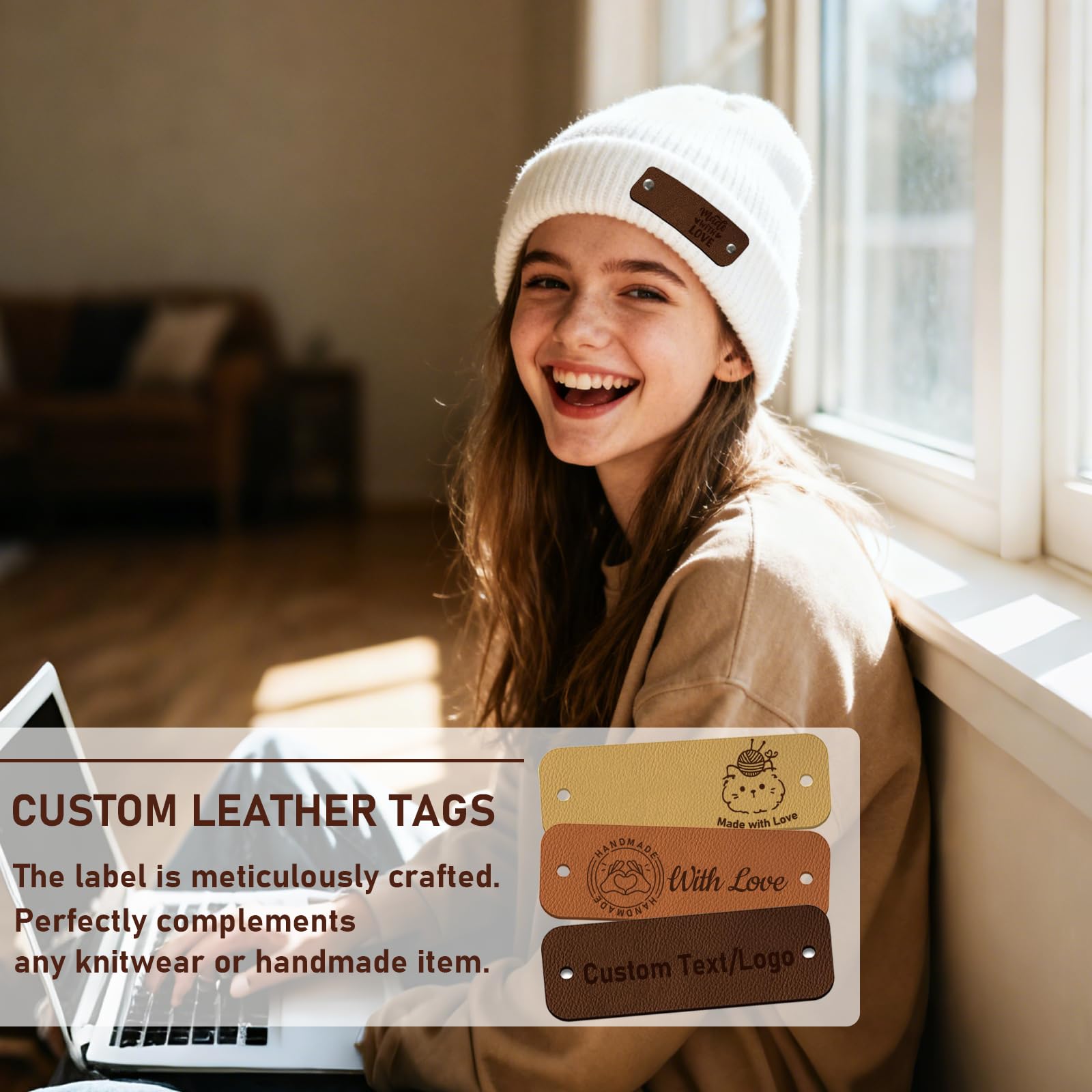 Riveted Label Leather Labels For Handmade Items Personalized Leather Tags For Crochet ...