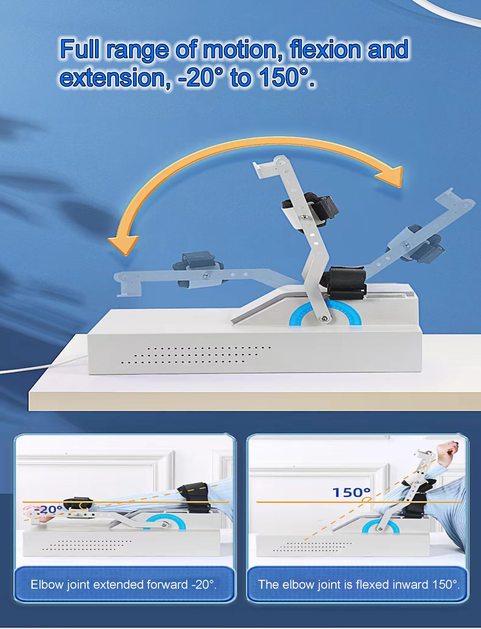 Armtrainer mit Scharnier for die Ellenbogenorthese, elektrisches Gerät zur Gelenkrehabilitation for das Ellenbogentraining mit -20°~150° Beuge- und Streckwinkel und Fernbedienung for Patienten mit Sch