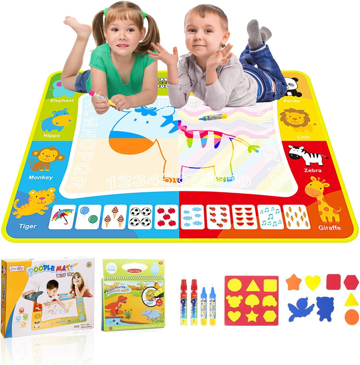 jenilily Water Drawing Mat & Doodle Book 47in*35 inch Colouring Mat Toys Kids Boys Girls (Drawing Mat & Drawing Book)