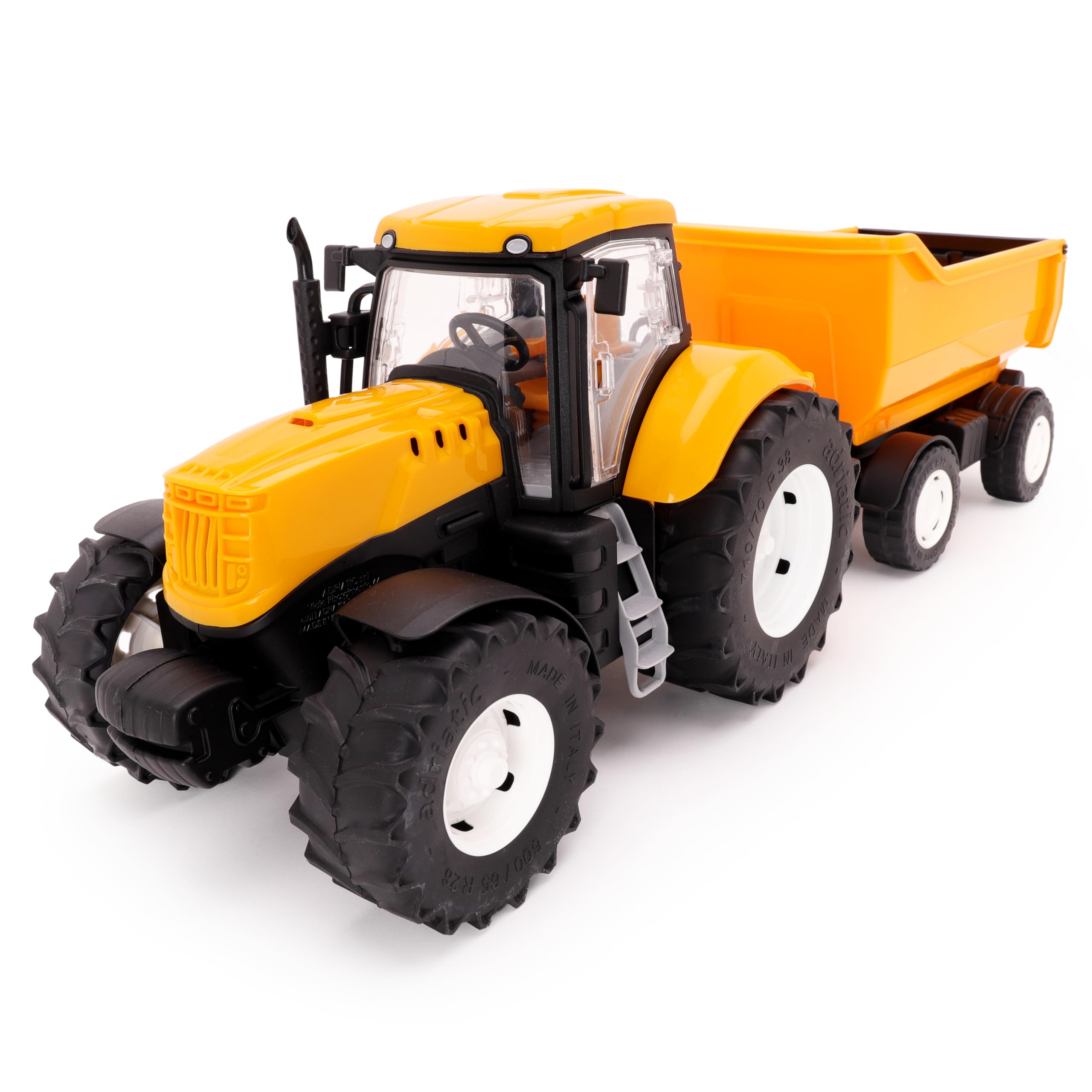 Toyland® 60cm (24") trattore e rimorchio gialli con porte apribili e rimorchio sollevabile - Scala 1:16 - Veicoli agricoli giocattolo
